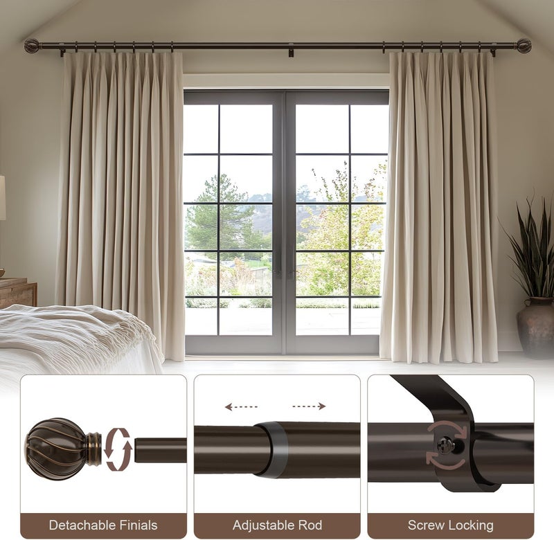Lootkell Brown Curtain Rods for Windows 28 to 48 Inches Adjustable Length Heavy Duty 7/8" Diameter Window Curtain Rod with Decorative Finials for Outdoor Farmhouse Bedroom Kitchen Living Room - Image 5
